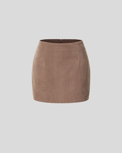 High-Waist 2-in-1 Corduroy A-Line Mini Skirt
