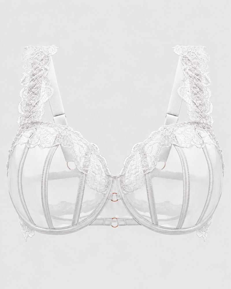 Full-Coverage Sheer Lace Minimizer Underwire Bra