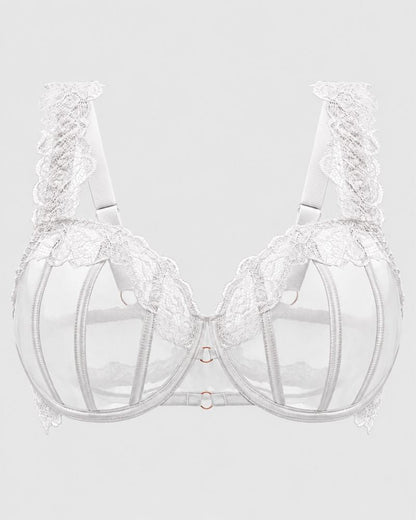 Full-Coverage Sheer Lace Minimizer Underwire Bra
