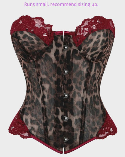 Y2K Leopard Lace Boned Corset Top