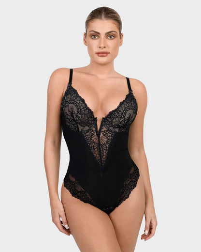 Deep-V Lace Tummy Control Shaping Bodysuit