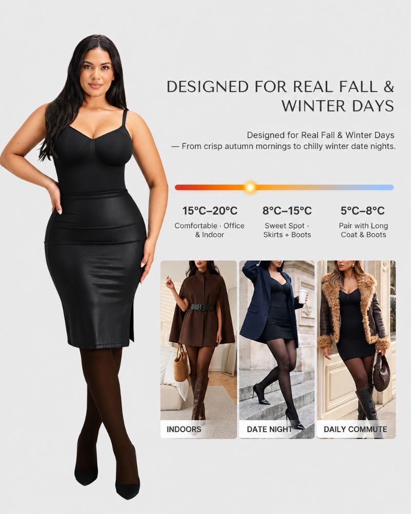 Fleece-Lined Sheer-Effect Tummy Control Tights Bodysuit