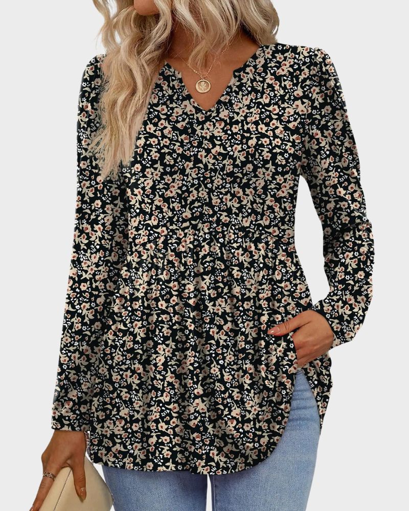 V-Neck Long Sleeve Babydoll Peplum Top