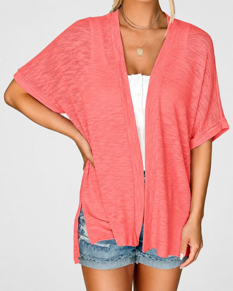 Lightweight Short-Sleeve Open-Front Cardigan