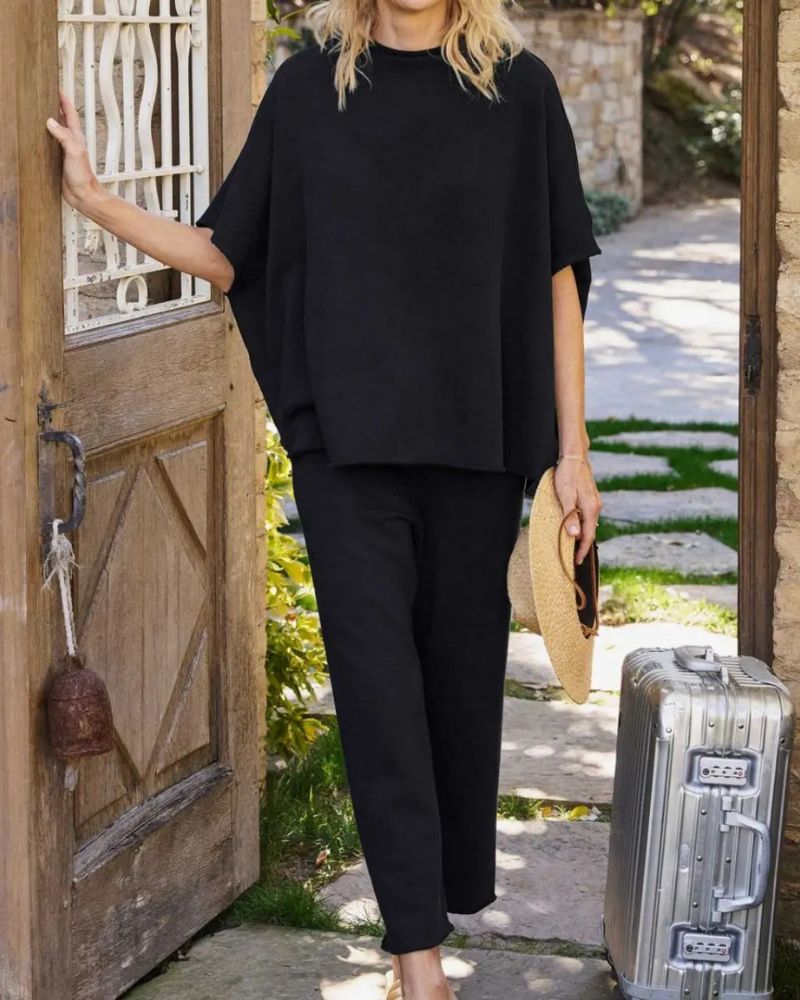 Relaxed Batwing Top & Wide-Leg Pants Set