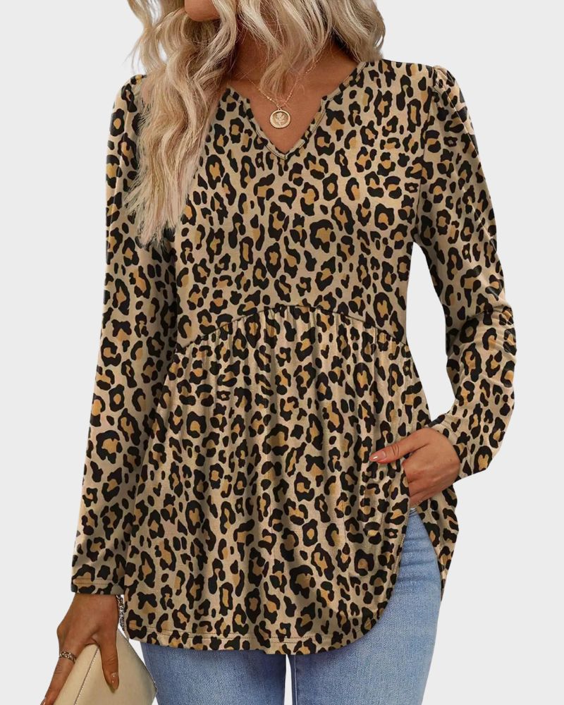 V-Neck Long Sleeve Babydoll Peplum Top