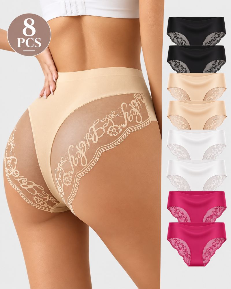 8-Pack Seamless Lace Mid-Rise Stretch Panties