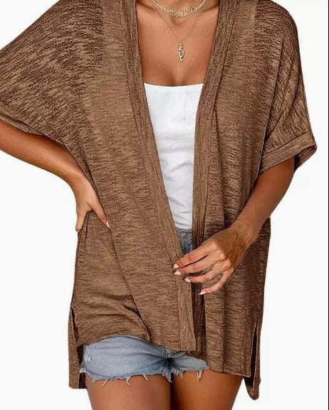 Lightweight Short-Sleeve Open-Front Cardigan