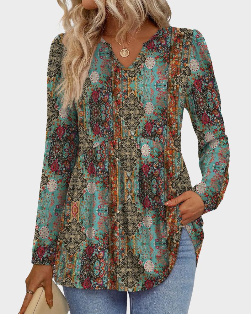 V-Neck Long Sleeve Babydoll Peplum Top