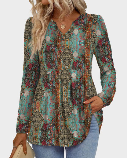 V-Neck Long Sleeve Babydoll Peplum Top