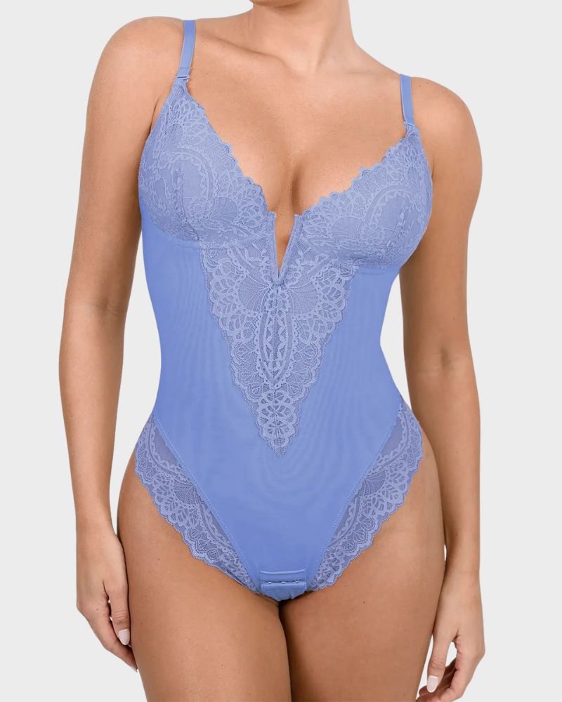 Deep-V Lace Tummy Control Shaping Bodysuit
