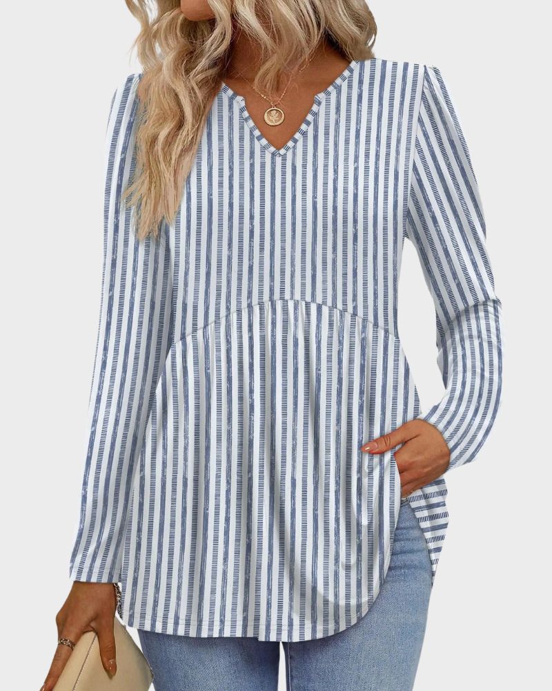 V-Neck Long Sleeve Babydoll Peplum Top