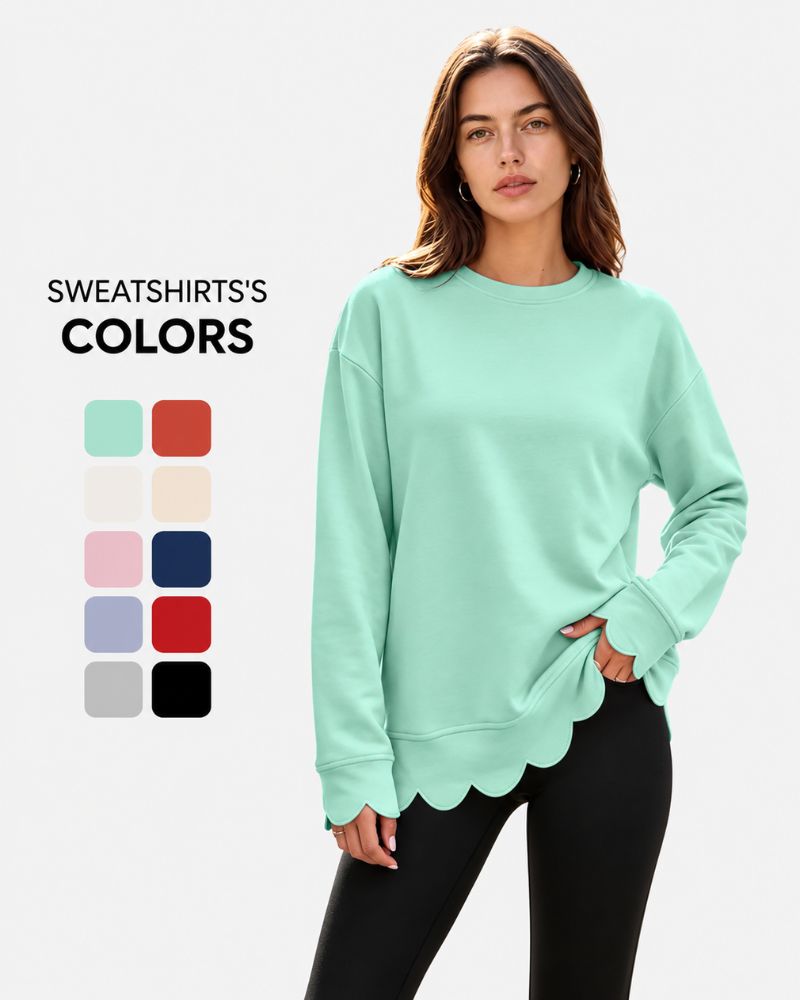 Scallop Hem Oversized Crewneck Sweatshirt