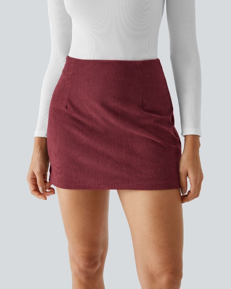 High-Waist 2-in-1 Corduroy A-Line Mini Skirt