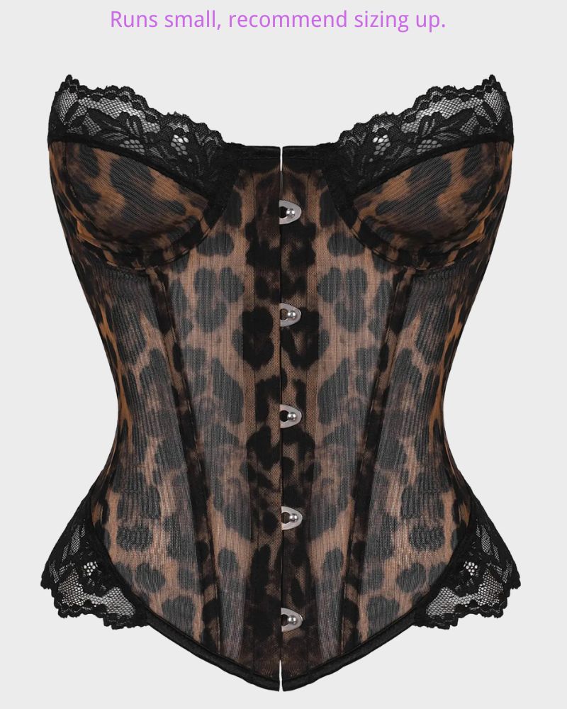 Y2K Leopard Lace Boned Corset Top