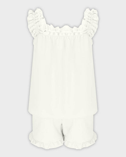 2-Piece Soft Pajama Set with Ruffle Tank Top & Shorts