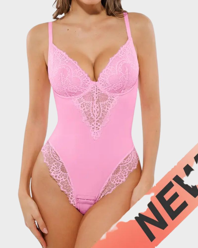 Deep-V Lace Tummy Control Shaping Bodysuit