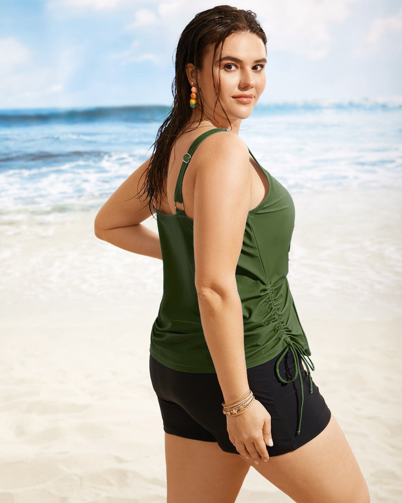 Island Print Drawstring Adjustable Swim Top