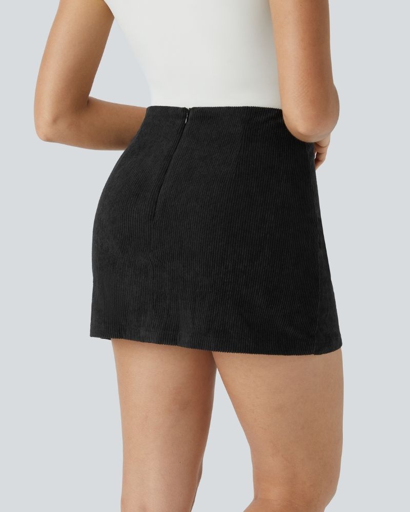 High-Waist 2-in-1 Corduroy A-Line Mini Skirt