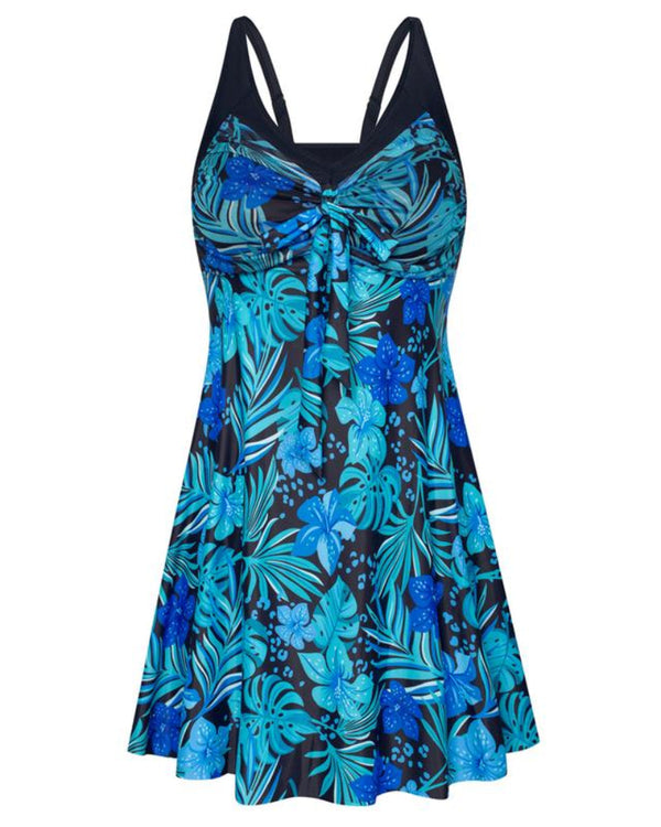 Women's Two Piece Swim Dress Plus Size Tummy Control Tankinis Swimdress Floral Printed Swimwear Swimsuits with Boyshort