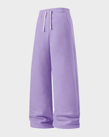 Fleece-Lined Wide-Leg Drawstring Pants