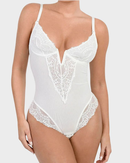 Deep-V Lace Tummy Control Shaping Bodysuit