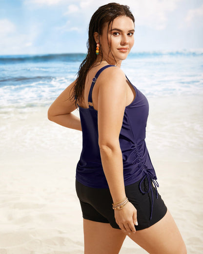 Island Print Drawstring Adjustable Swim Top