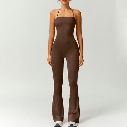 Women’s Halter Neck Bodycon Flare Jumpsuit – Stretchy, Butt-Lifting Activewear