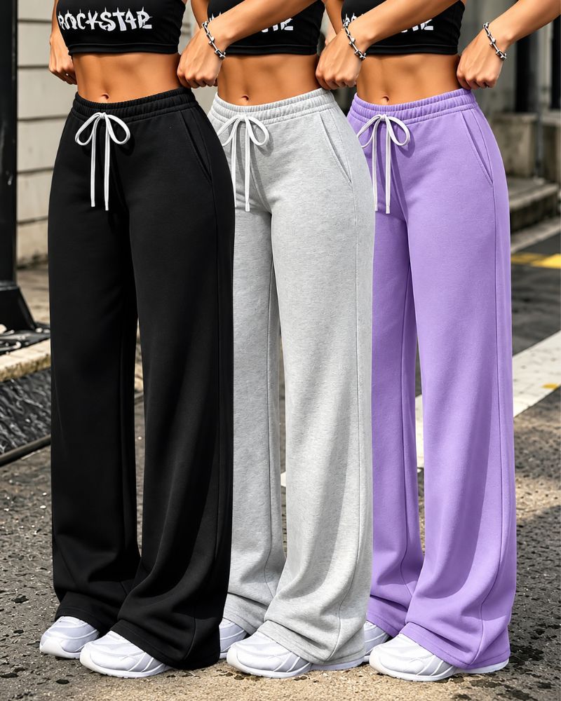 Fleece-Lined Wide-Leg Drawstring Pants
