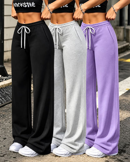 Fleece-Lined Wide-Leg Drawstring Pants