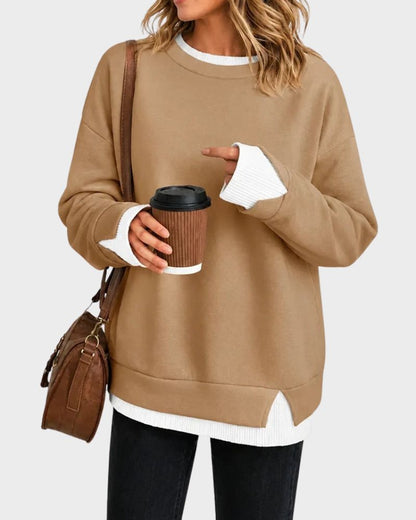 Faux-Layered Oversized Crewneck Sweatshirt