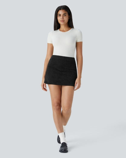 High-Waist 2-in-1 Corduroy A-Line Mini Skirt