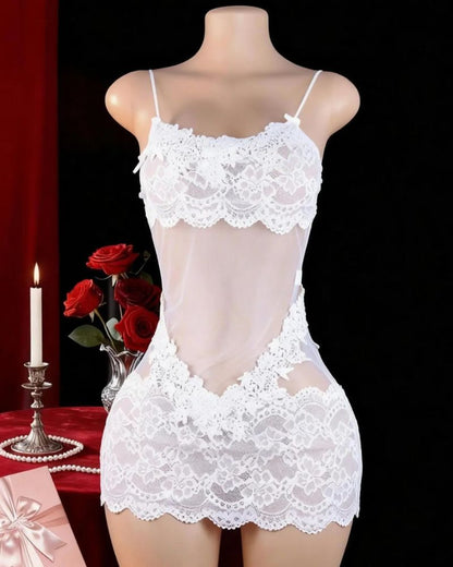 Sheer Floral Lace V-Neck Mini Nightgown