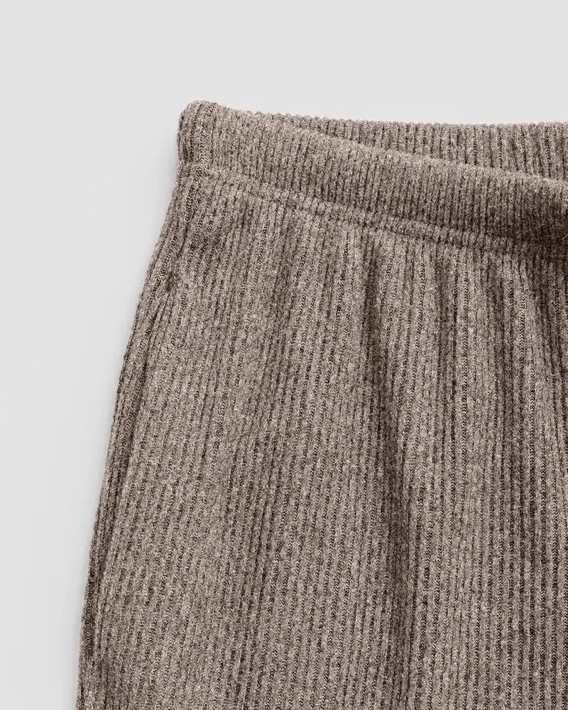 Round-Neck Knit Cardigan & Wide-Leg Pants Set