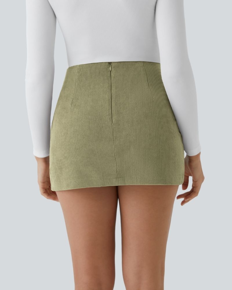 High-Waist 2-in-1 Corduroy A-Line Mini Skirt