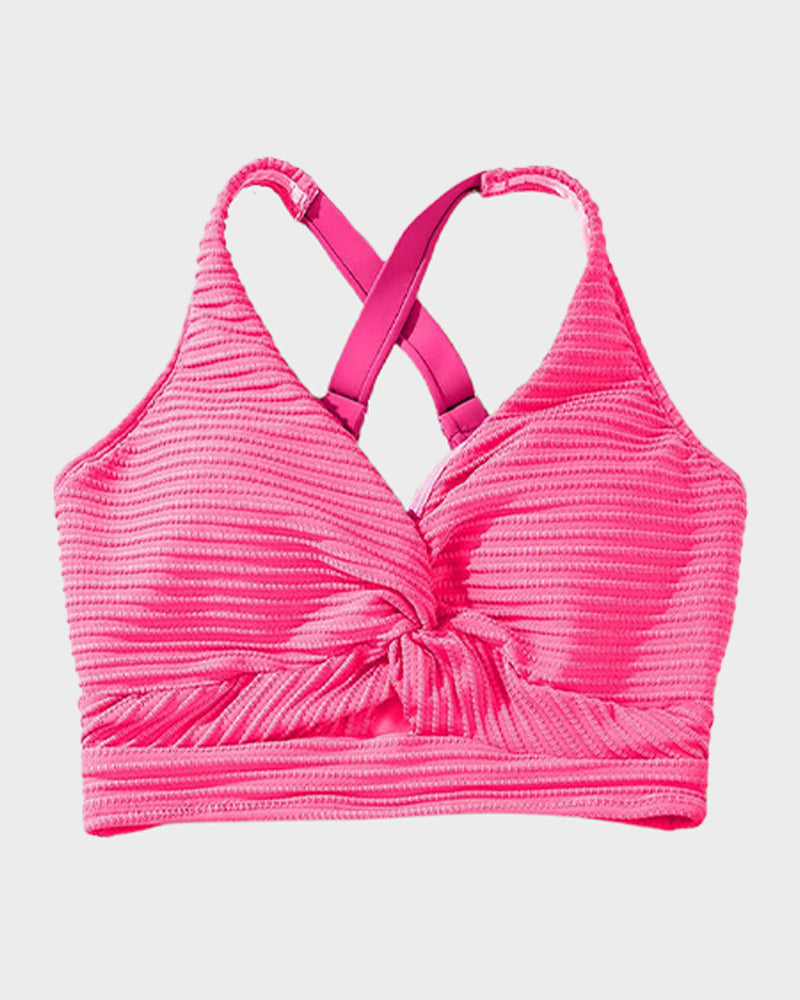 Textured Knot-Front High-Waisted Bikini Set