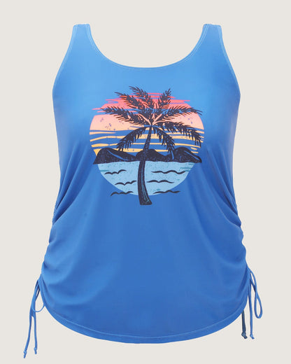 Island Print Drawstring Adjustable Swim Top