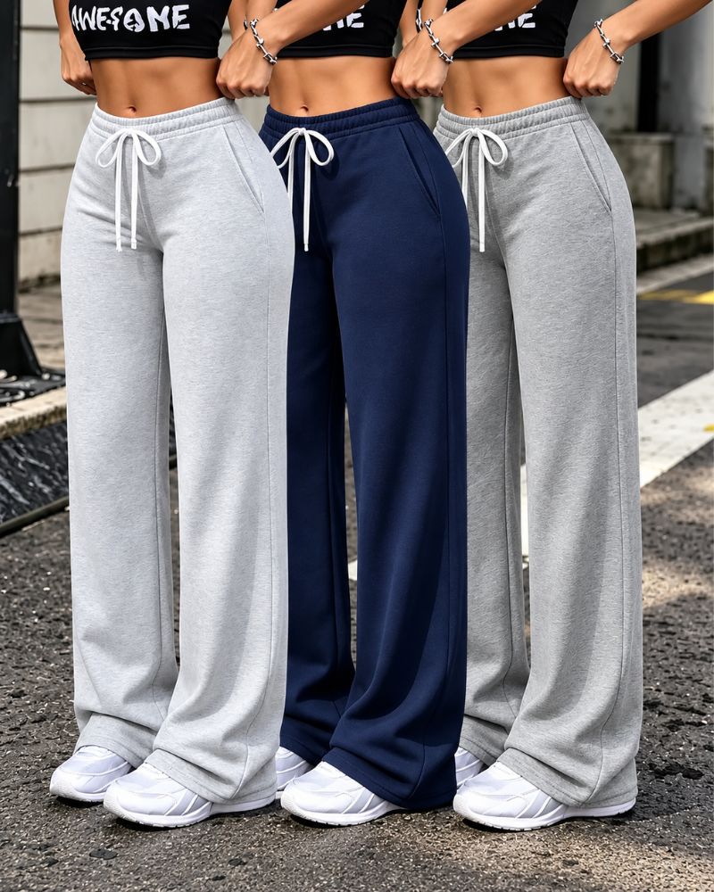 Fleece-Lined Wide-Leg Drawstring Pants