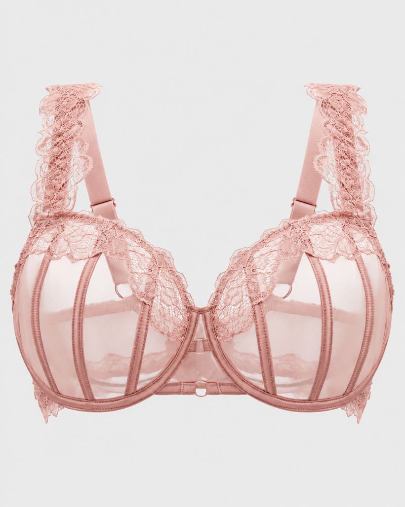 Full-Coverage Sheer Lace Minimizer Underwire Bra