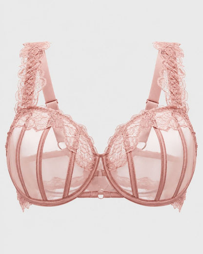 Full-Coverage Sheer Lace Minimizer Underwire Bra