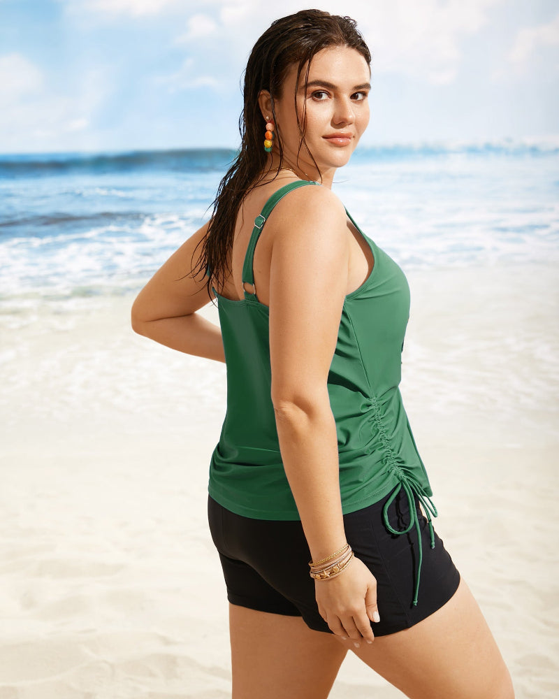 Island Print Drawstring Adjustable Swim Top