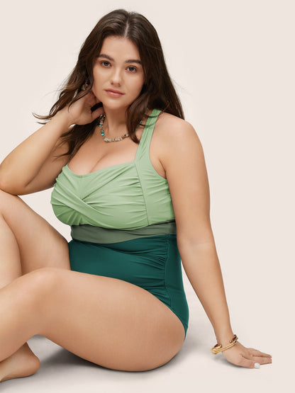 Contrast Twist Front Tummy-Control One Piece Swimsuit