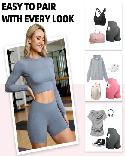 High-Waisted Tummy Control Athletic Shorts with Side Pockets