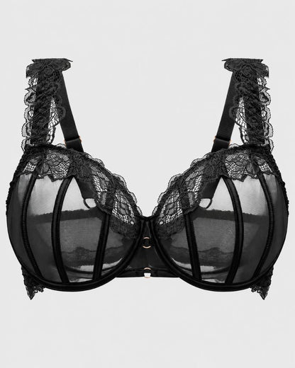 Full-Coverage Sheer Lace Minimizer Underwire Bra