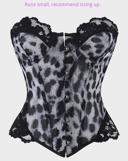 Y2K Leopard Lace Boned Corset Top