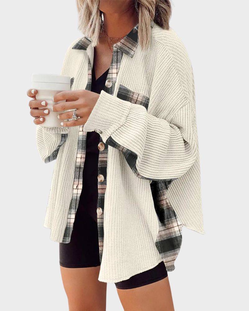 Oversized Batwing Waffle Knit Button-Down Shacket