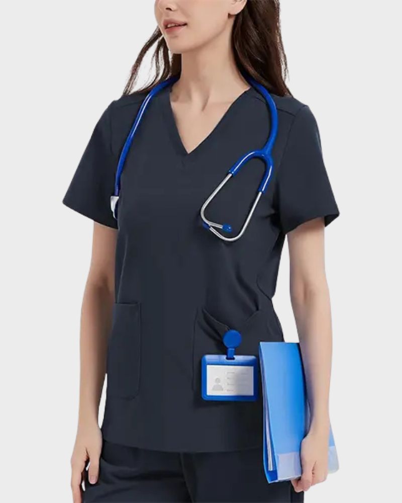 Stretch V-Neck 2-Pocket Uniform Costume Top