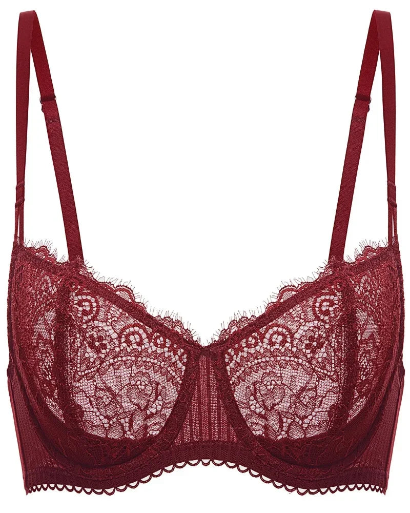 Women's Sexy Lace Push Up Plus Size Bra Sheer Balconette Underwire Unlined