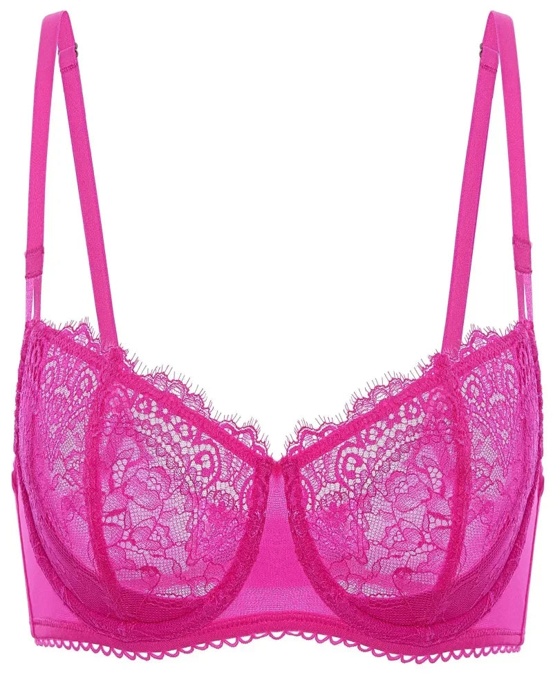 Women's Sexy Lace Push Up Plus Size Bra Sheer Balconette Underwire Unlined