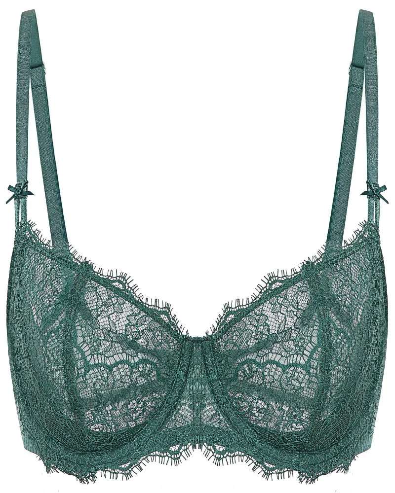 Women's Sexy Lace Push Up Plus Size Bra Sheer Balconette Underwire Unlined